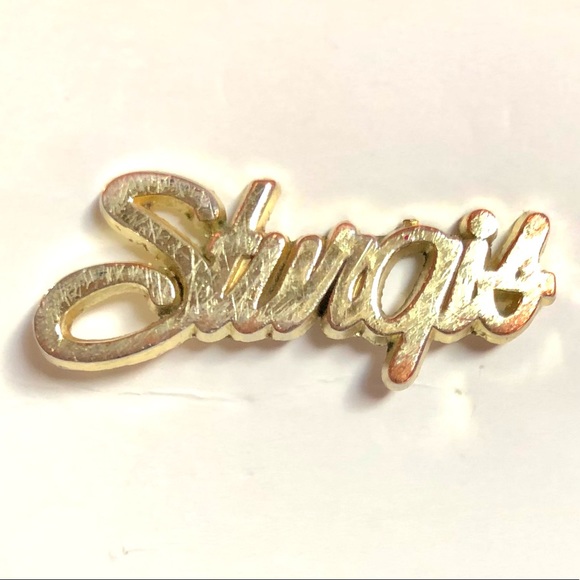 STURGIS Script gold plated Pin 
with posts size 1 1/2" x 1/2"  excellent cond - Picture 4 of 10